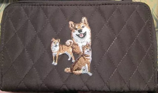 Belvah Quilted Fabric SHIBA INU Dog Breed Zip Around Brown Ladies Wallet