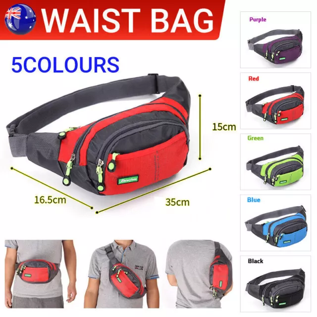 Fanny Pack Zip Pouch Unisex  Handy Belt  Hiking Climbing  Sport Bum Waist Bag AU