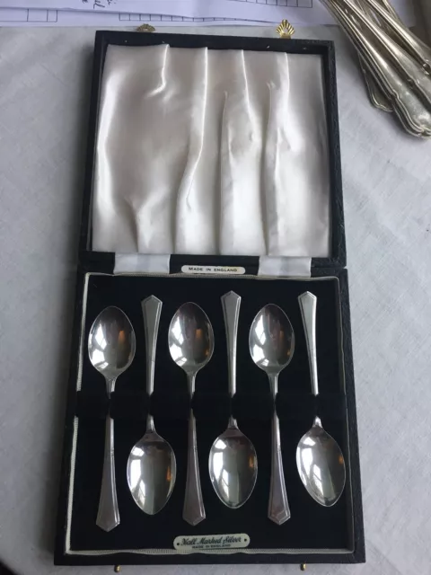 Hallmarked Solid Silver Boxed Set Of Coffee Spoons Birmingham 1967