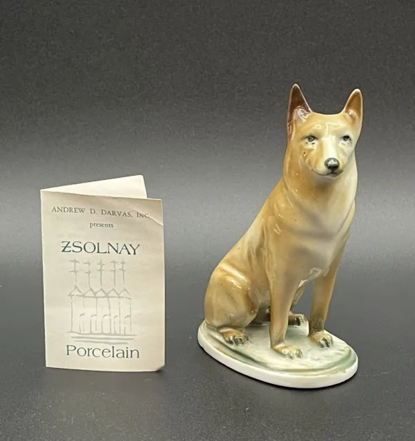 Zsolnay Porcelain Dog Figurine Hungary Shepherd Puppy Vtg