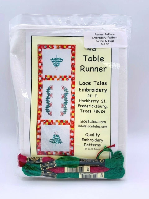 Kit de corredor de mesa de Navidad de 48", patrón con tela, hilo dental, transferencia de hierro nuevo en paquete