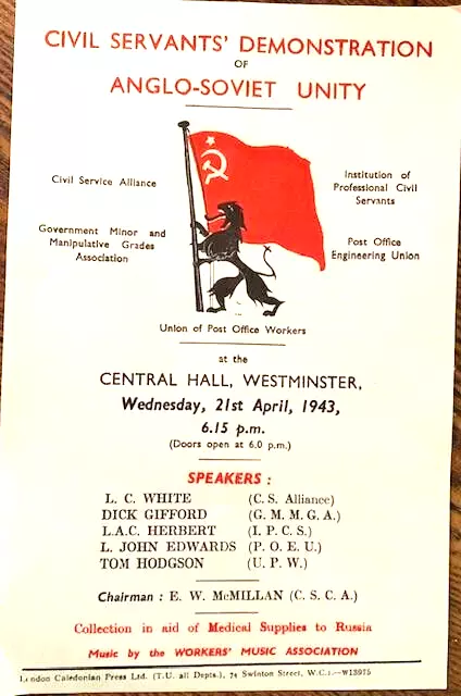 Ww2 Leaflet Anglo -Soviet Unity  Demonstration   Civil Servants April 21 1943