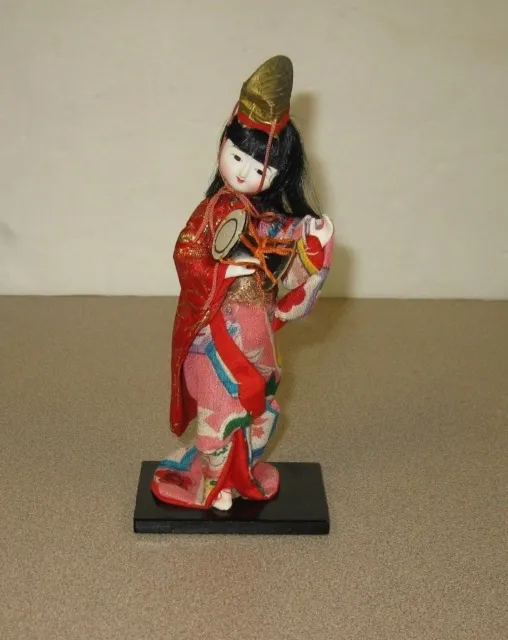 Authentic Made In Japan Geisha Silk Kimono Wearing Doll 7" T On Stands Lovely