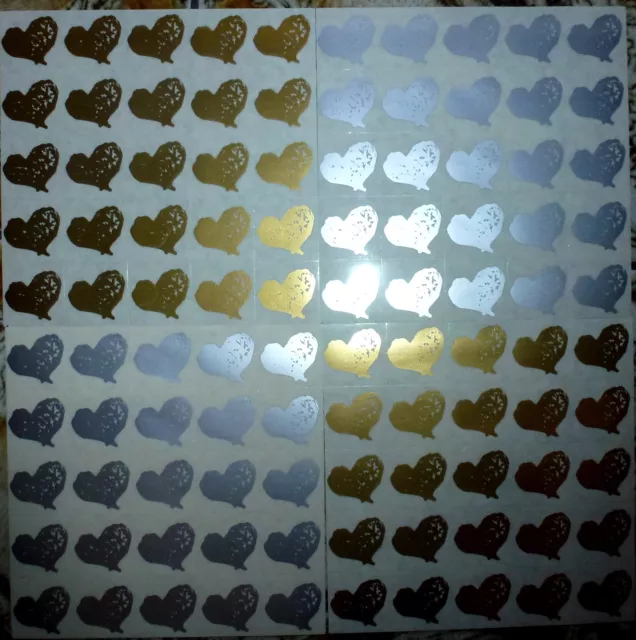 150 Gold Silver Hearts INVITATION ENVELOPE SEALS STICKERS  Wedding Hens Engage