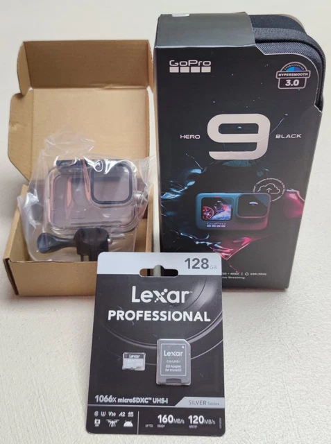 GoPro HERO9 Black 5K UHD Action Camera + Custodia Subacquea + Memory 128 Gb