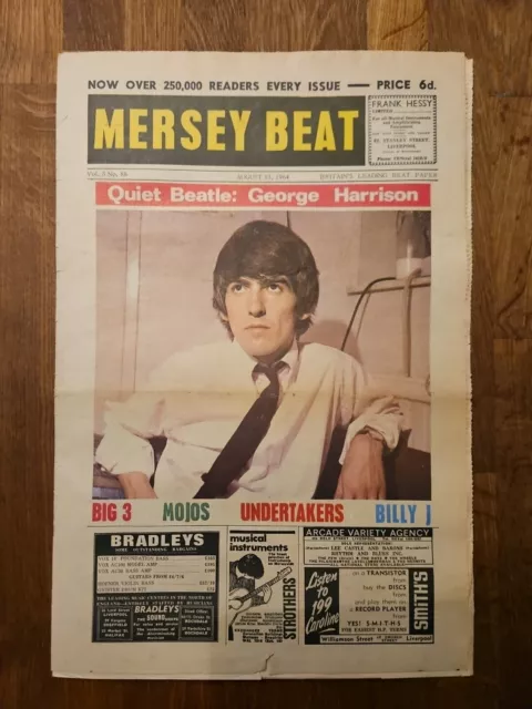 Original Mersey Beat Music Newspaper August 13th 1964 Beatles George Harrison
