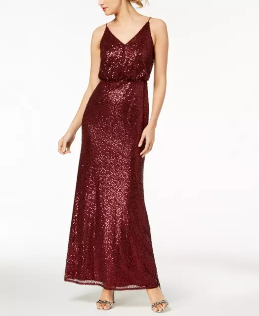 $179 Adrianna Papell  Womens Sequin Blouson Long Dress A656