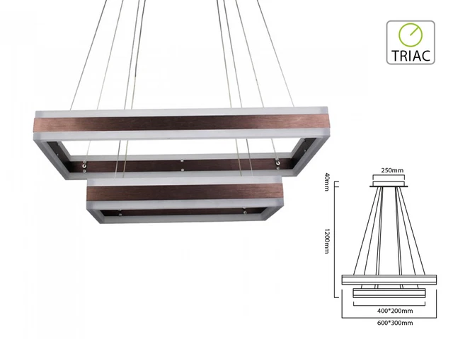 Lampada Led A Sospensione Rettangolare Colore Coffee Marrone Doppio Anello 600X3