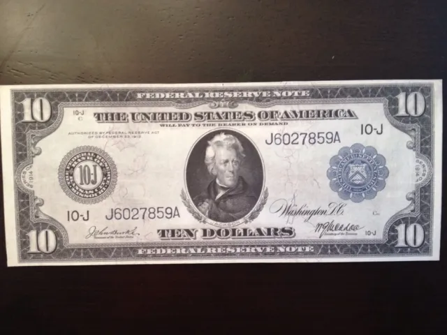 Reproduction $10 Federal Reserve Note 1914 Jackson-Kansas City Copy Ten Dollars
