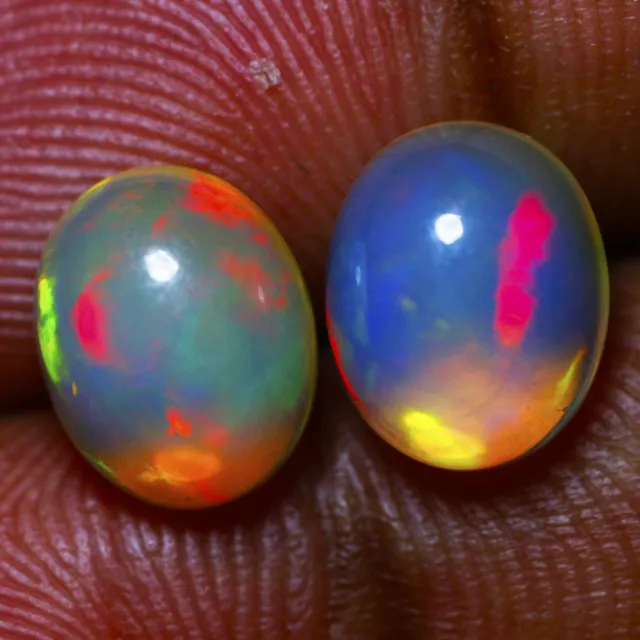 3.45Ct IF 2 Pcs Pair Oval 10 x 8 MM Rainbow Multi Colors Play Rainbow Fire Opal