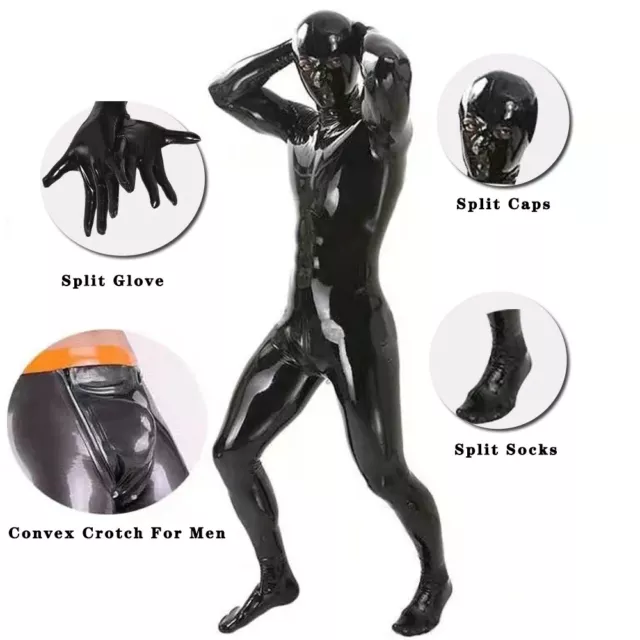 Men's Zipper Stretch Tight Jumpsuit Fetish Pu Leather Fullbody Bodysuit Clubwear