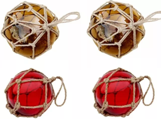 4er Set Fischerkugeln im Netz- ambere/braun und rot  17,5 cm