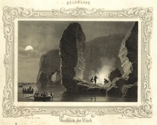 Helgoland Westküste Original Lithografie Heuer 1860