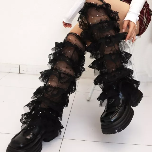 Meshes Leg Sleeves Harajuk Ruffle Lace Leg Warmer Flared Boot Cuffs