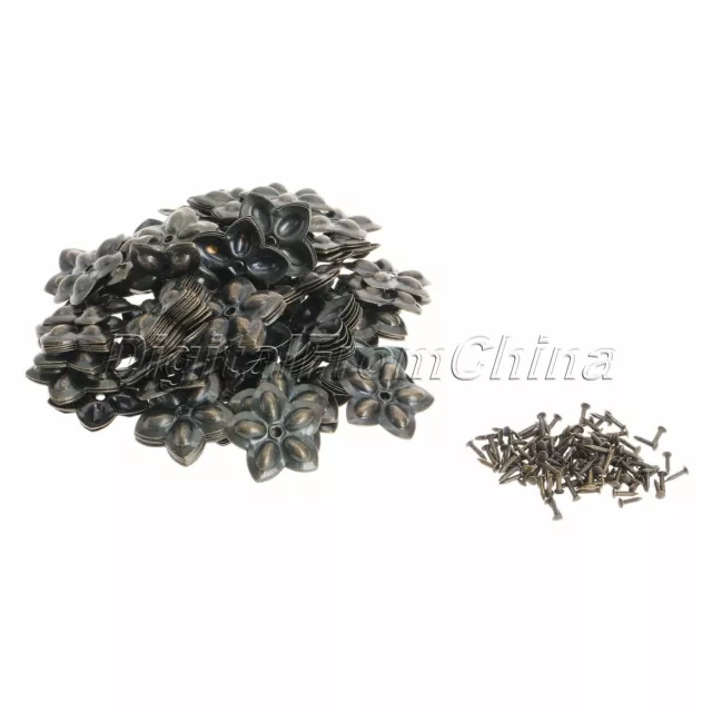 100Pcs Vintage Bronze Plum Blossom Upholstery Nails Tacks Studs Furniture Decor