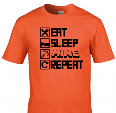 Eat Sleep Mine Repeat Kids T-Shirt Boys Girls Gamer Gaming Tee Top