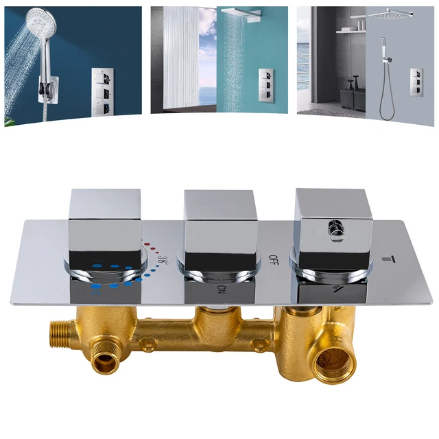 3HANDLES 3WAYS CONCEALED Thermostatic Shower Diverter Mixer Control