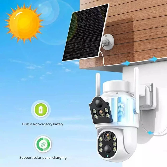 8MP WIRELESS DUAL Lens Security Camera WiFi IP Solar Powered CCTV ...