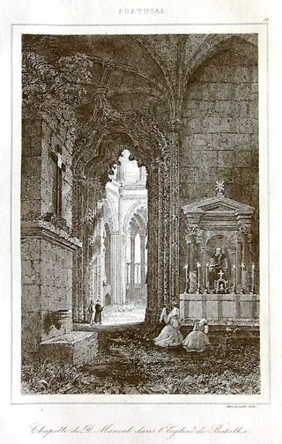 *** Portugal Kloster Mosteiro Da Batalha Leiria Original-Stahlstich 1846 **