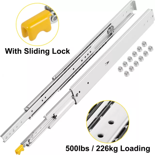 VEVOR Heavy Duty Drawer Slides 500lb Full Extension 24" Ball Bearing With Lock