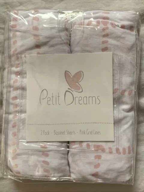 Bassinet Sheet Petit Classics, 2 Pack ,100% Cotton - Pink New