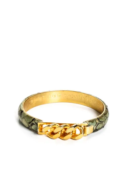 Vita Fede Womens 24K Gold Pleated Green Python Bangel Bracelet