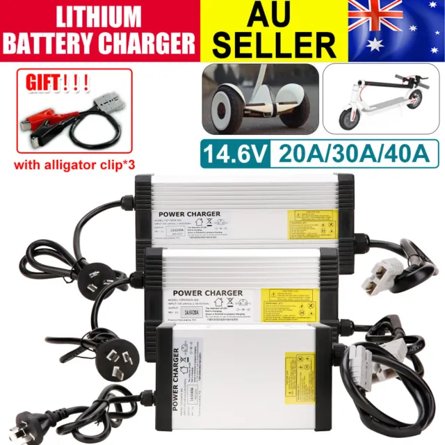 Lithium Battery Charger Lithium Iron For LiFePO4 12V 20A/30A/40A 14.6V + Clip AU