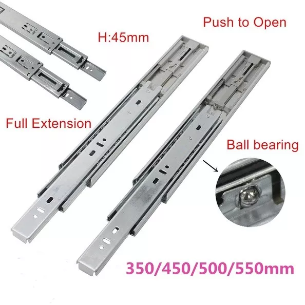 Push to Open Full Extension 45mm Ball Bearing Drawer Runners/Slides 300mm-600mm