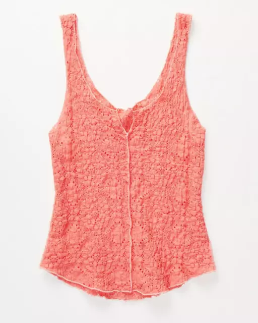 FREE PEOPLE INTIMATELY PINK SLEEVELESS PUCKER LACE NOTCH CAMI TANK TOP Sz L 2