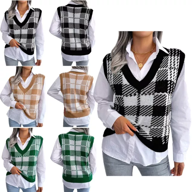 Women's Waistcoats Loose Vest V Neck Sweater Winter Pullover Knitted Coat Work 2