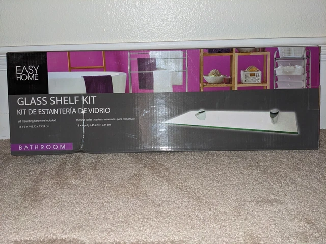 Easy Home Clear Glass Shelf Kit 18" x 6" Silver Chrome Colored Shelf Anchor
