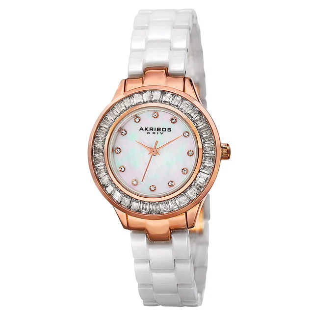 NEUF FEMMES AKRIBOS XXIV AK781WTR Quartz Cristal Chaton Blanc