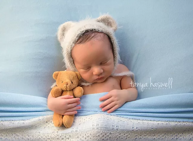 Hand Crochet Knitted Baby Hat Teddy Bear Hat Photo Prop Boy Girl Newborn-6M Soft