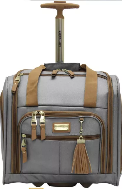 New Steve Madden Underseat Wheeled Bag 15" Carryon Gray Harlo