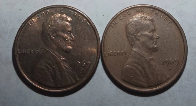 2  RARE 1969 s penny error 2 rare copper penny bundle