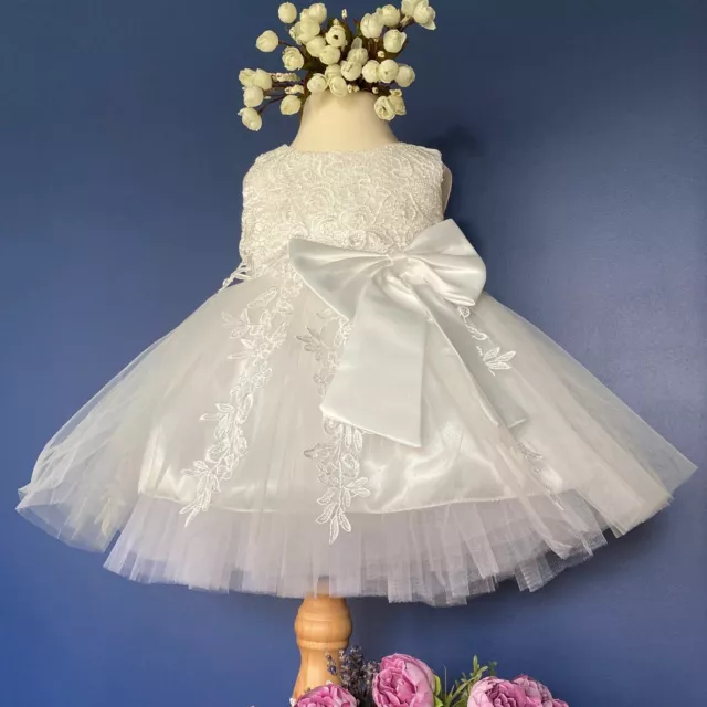 Elena Flower Girl Lace Dress Baby Christening Gown Wedding Party & FREE Headband