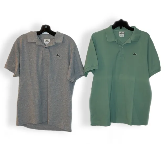 Lot of 2 Lacoste Short Sleeve Polo Shirt Mens M-Large Sz 5 Green Gray Crocodile