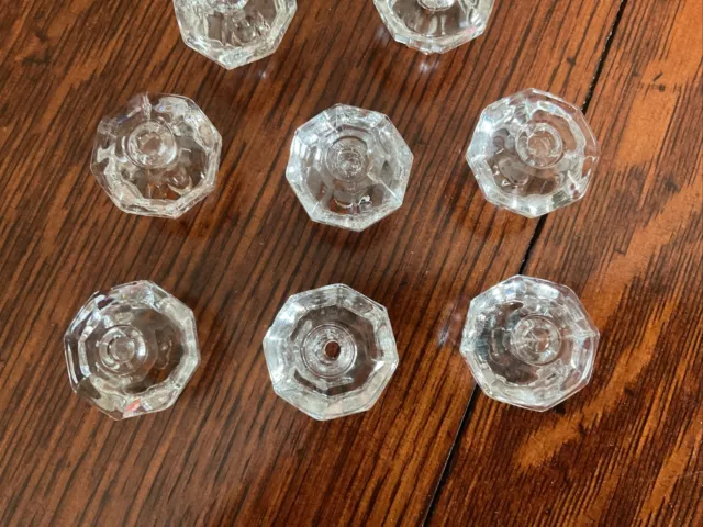8 Matching Vintage Glass Knobs ~ Furniture Drawer Pulls ~ Clear Hexagon 1.25” 2