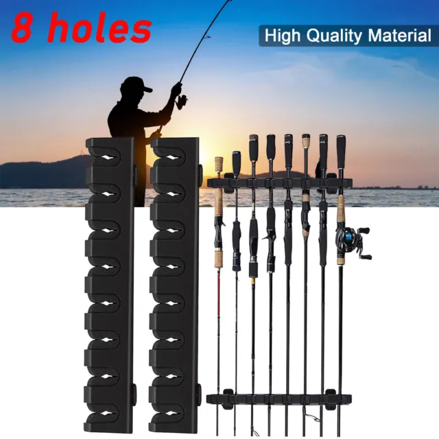 6 HOLES FISHING Rod Rack Vertical Holder Horizontal Wall Mount