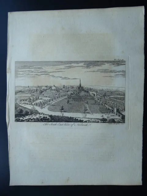 c1764 NORFOLK antiker Stadtdruck SÜDOSTANSICHT VON NORWICH von John Ryland