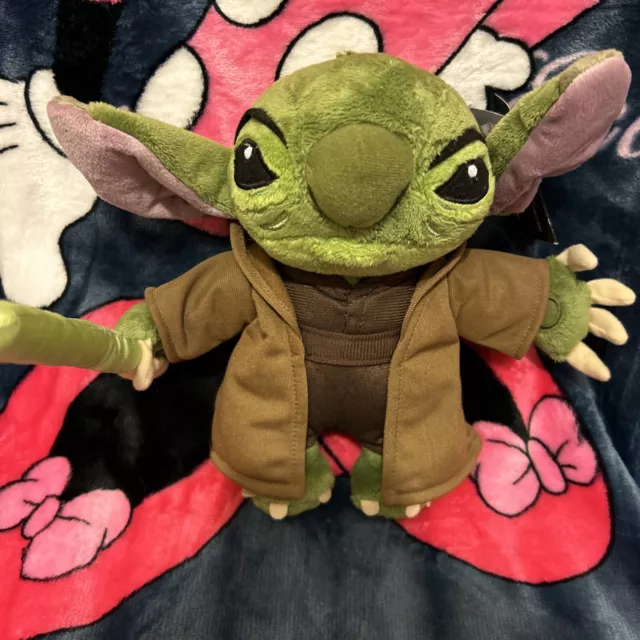 Star Wars Stitch Yoda Lightsaber Soft Toy 10" Plush Disneyland Paris Rare W Tags
