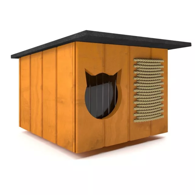 Maison à Chat Extérieur Chalet Pin Grotte Hiver Isolé Bois 56x47cm 8657