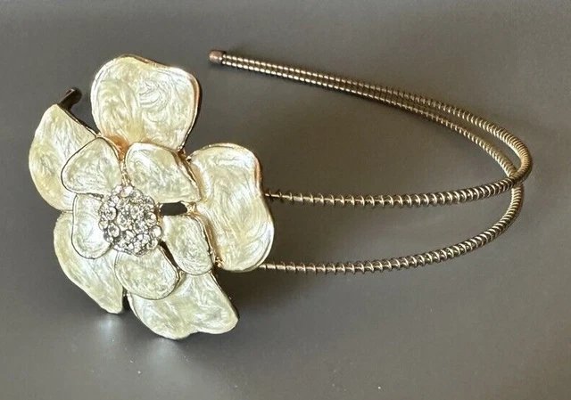 Brass Head Hair Band With Faux Mother of Pearl Petal Inays Rhinestone Center