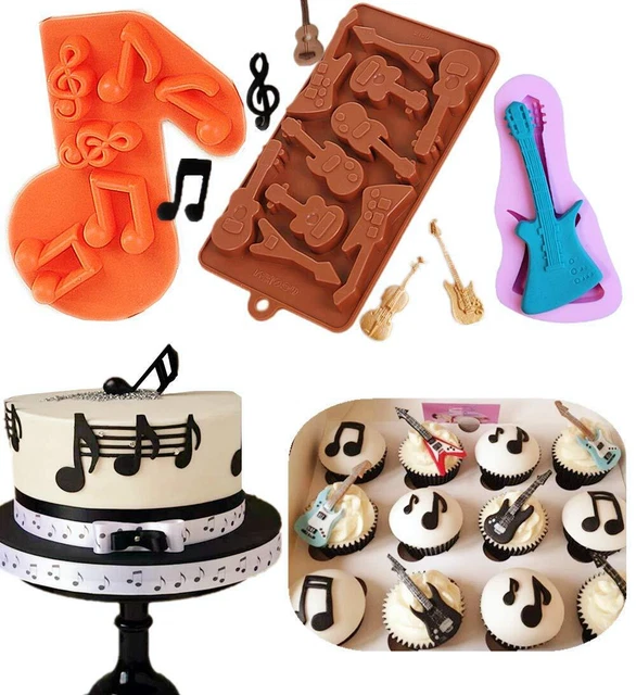 Set of 3  Music Note Fondant Mold Guitar Mold Guitar Cake Toppers Rock Cupcake