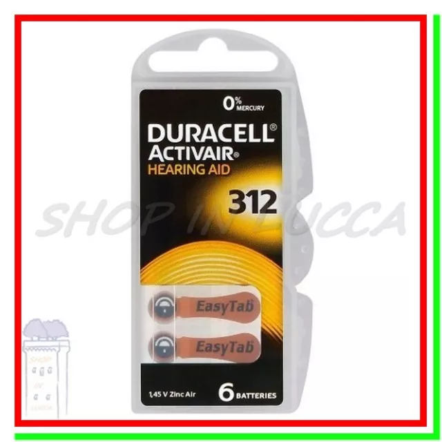 60 DURACELL 312 PR41 Batterie ACTIVAIR Protesi Pile per Apparecchi Acustici 2