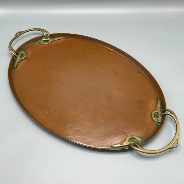 WMF Antique Copper Serving Tray Jugendstil Art Nouveau Brass Handles LARGE c1900 3