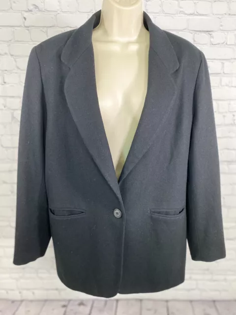 New York Jeans Black 100% Wool Single Button Long Blazer Jacket Coat Women’s 12