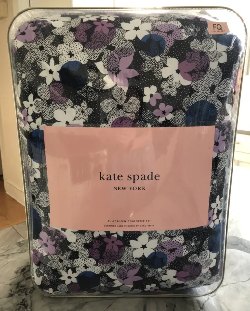 KATE SPADE Bouquet Dot Navy, Purple, Blue Floral Full/Queen Comforter Set 3pc