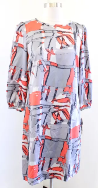 NWT Tahari ASL Levine Womens Gray Orange Abstract Print Shift Dress Size 4