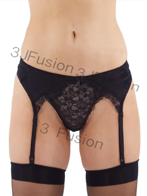 Classified Black Nylon/Lace Suspender Belt with Metal Suspender Ends FREE POST